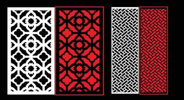 Decorative wall panels set Jali design CNC pattern, laser cutting pattern, router CNCcutting.Jali Laser cut decorative panel set with lace pattern. vector