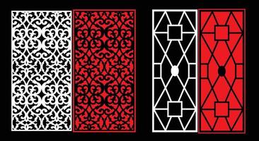 Decorative wall panels set Jali design CNC pattern, laser cutting pattern, router CNCcutting.Jali Laser cut decorative panel set with lace pattern. vector