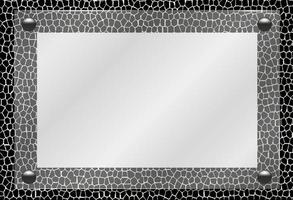 Blank poster in 3d realistic glass frame hanging on the wall on abstract black-silver background vector