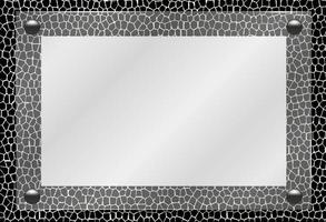 Blank poster in 3d realistic glass frame hanging on the wall on abstract black-silver background vector