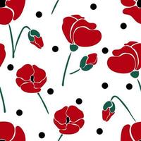 Seamless pattern with colorful retro groovy poppies with polka dot vector