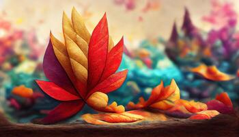 Autumn leaves in a background pattern. Natural various colour leaves in the fall, seasonal golden patterns and textures of October. Bright leaf ornament in a closeup of nature. photo