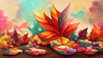 Autumn leaves in a background pattern. Natural various colour leaves in the fall, seasonal golden patterns and textures of October. Bright leaf ornament in a closeup of nature. photo