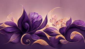 Luxurious golden, dark floral background. Flower design for wallpaper for prints, covers. 3d artwork. photo