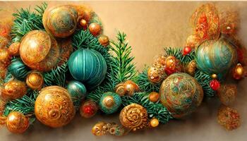 Navidad pelotas en naranja antecedentes. generativo ai foto