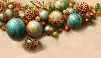 Christmas balls in orange background. photo