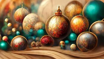 Elegant and realistic christmas background with 3d ornaments. photo