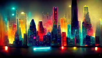 Modern city cartoon vector night landscape.. photo