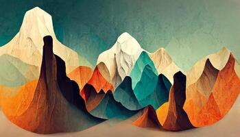 Mountains abstract background earth tone watercolor vector. photo