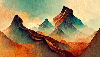 Mountains abstract background earth tone watercolor vector. photo