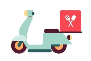 ciclomotor con comida entrega bolso semi plano color vector objeto. comercial transporte. scooter con caja. editable dibujos animados estilo icono en blanco. sencillo Mancha ilustración para web gráfico diseño y animación