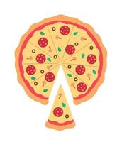 Cutting pepperoni pizza in slices semi flat colour vector object. Italian restaurant, pizzeria meal. Editable cartoon style icon on white. Simple spot illustration for web graphic design and animation