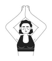 Woman stretching in yoga pose monochromatic flat vector character. Healthy active living. Editable thin line half body person on white. Simple bw cartoon spot image for web graphic design, animation