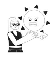 Protect from sun UV rays monochrome concept vector spot illustration. Editable 2D flat bw cartoon character for web UI design. Apply sunscreen creative linear hero image for landings, mobile headers