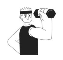 Athlete with headband lifting weight monochromatic flat vector character. Active living. Editable thin line half body person on white. Simple bw cartoon spot image for web graphic design, animation