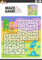 maze game activity with cartoon alien or monsters characters vector