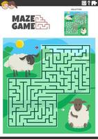 maze game activity with cartoon sheep characters vector