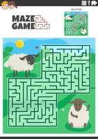 maze game activity with cartoon sheep characters vector