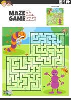 maze game activity with cartoon insects characters vector