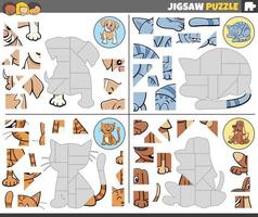 jigsaw puzzle games set with cartoon cats and dogs vector