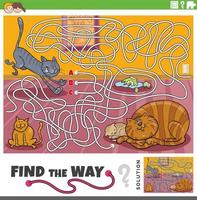 find the way maze game with cartoon cats at home vector