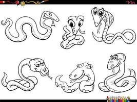 cartoon snakes animal characters set coloring page vector