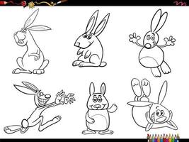 cartoon rabbits animal characters set coloring page vector