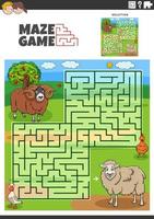 maze game activity with cartoon sheep characters vector