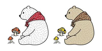 Bear vector Polar Bear icon cartoon character scarf mushroom doodle illustration