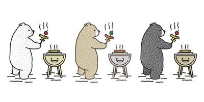 Bear vector Polar Bear icon cartoon character picnic camping barbecue grill travel doodle illustration