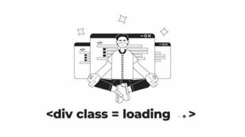 Animated bw div class loader. Programming course. Flash message 4K video footage. Monochrome isolated loading wait-animation progress indicator with alpha channel transparency for UI, UX web design