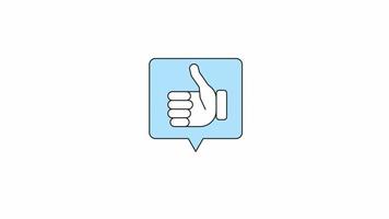 Animated thumb up notification. Flat outline style icon 4K video footage for web design. Floating sign isolated colorful thin line element animation on white background with alpha channel transparency