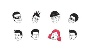 Angry, shocked icons animation pack. Guys, girl. Animated monochromatic flat character heads set on white background with alpha channel transparency. Cartoon avatars 4K video footage for web design