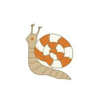 Cute snail, clam with striped shell. Vector doodle