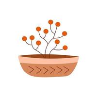 Houseplant in a pot. Circle shape. Vector hand drawn isolated