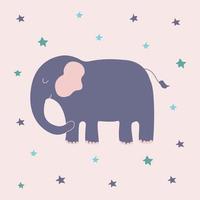 Cute happy blue elephant with stars vector cartoon