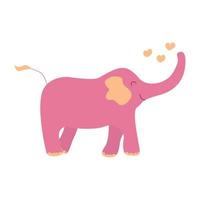 Cute happy pink elephant with hearts vector cartoon