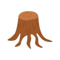 Sawed stump tree with roots. Cartoon vector isolated