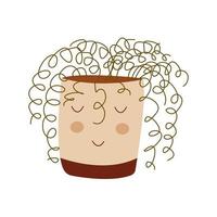 Houseplant in a pot. Cute face. Vector hand drawn isolated