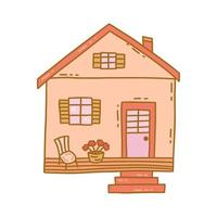 House with a terrace and stairs. Vector doodle