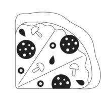 Quarter of pizza monochromatic flat vector object. Tasty homemade snack. Fast food. Pizzeria menu. Editable thin line icon on white. Simple bw cartoon spot image for web graphic design, animation