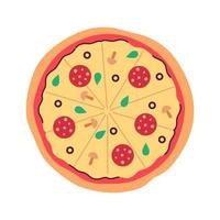 Large round pepperoni pizza with cheese semi flat colour vector object. Homemade baked salami food. Editable cartoon style icon on white. Simple spot illustration for web graphic design and animation