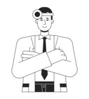 masculino médico médico con cabeza espejo plano línea negro blanco vector personaje. editable aislado contorno medio cuerpo persona. Maryland sencillo dibujos animados estilo Mancha ilustración para web gráfico diseño, animación