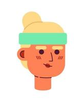 Confident woman with workout headband semi flat vector character head. Editable cartoon style face emotion. Simple colorful avatar icon. Spot illustration for web graphic design and animation