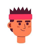 Smiling man with athletic headband semi flat vector character head. Sportsman. Editable cartoon style face emotion. Simple colorful avatar icon. Spot illustration for web graphic design and animation