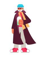 Bearded old hipster with trendy drink semi flat colorful vector character. Elderly lifestyle. Editable full body person on white. Simple cartoon spot illustration for web graphic design and animation