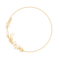 elegant gyllene cirkel blommig gräns med hand dragen löv och blommor för bröllop inbjudan, tacka du kort, logotyp, hälsning kort png