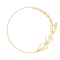 elegante d'oro cerchio floreale confine con mano disegnato le foglie e fiori per nozze invito, grazie voi carta, logo, saluto carta png