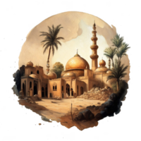 Watercolor painting of a mosque png