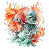 Watercolor painting of betta fish png